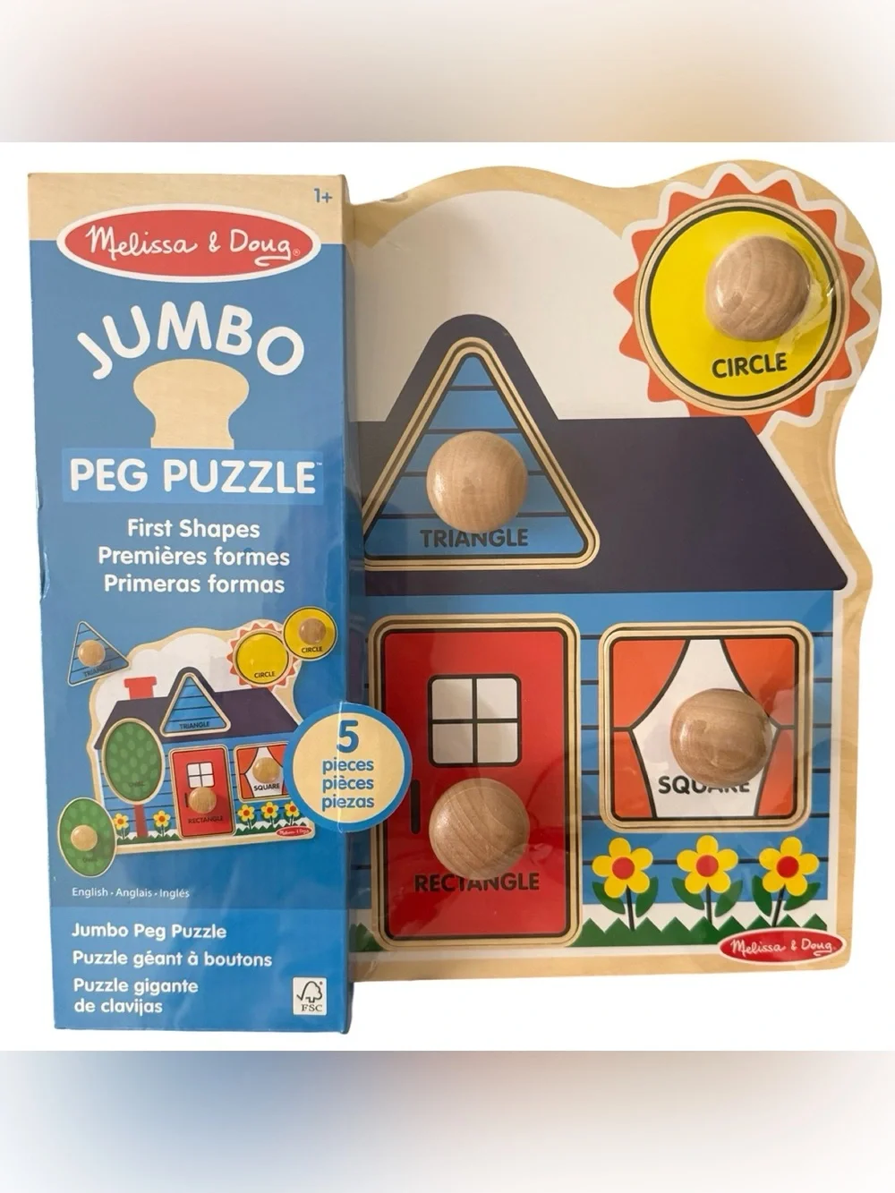 Melissa & Doug Jumbo Peg Puzzle - Primary Colors Shapes